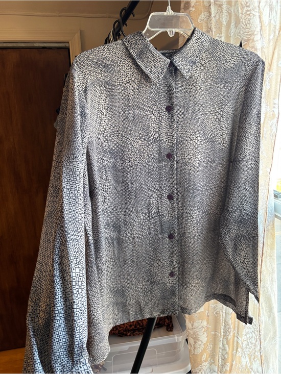 Josephine Chaus Tops - Vintage Wavy Geometric Diamond Pattern Button-Down Blouse | Women’s 20 Plus, XXL